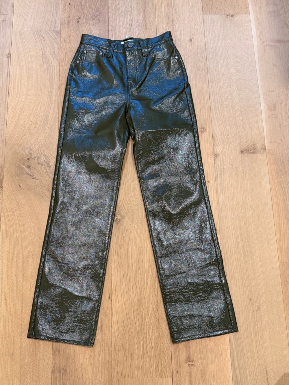 Pistola Olive Coated Straight Leg Pants Size 25 Faux Leather